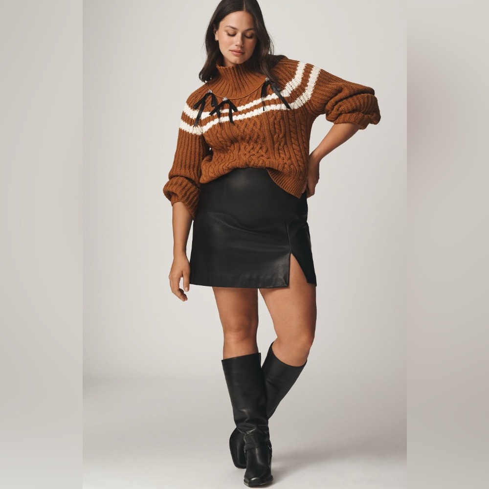 Maeve Turtleneck Balloon-Sleeve Bow Sweater